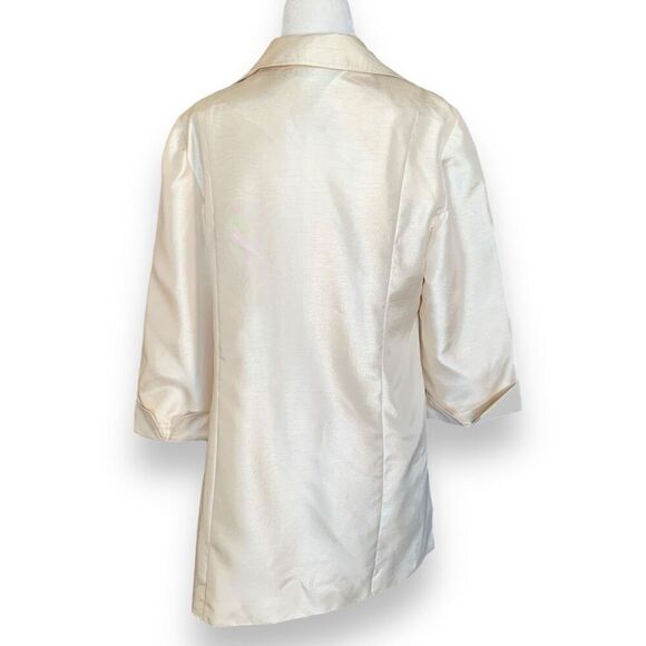 Chicos Blazer Jacket Metallic Golden Ecru Open Front Longline Wedding Guest - Picture 4 of 9